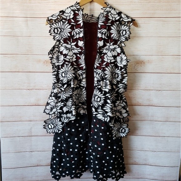 Self-Portrait Millie Layered Guipure Layered Lace Asymmetric Sleeveless Dress - Picture 9 of 12